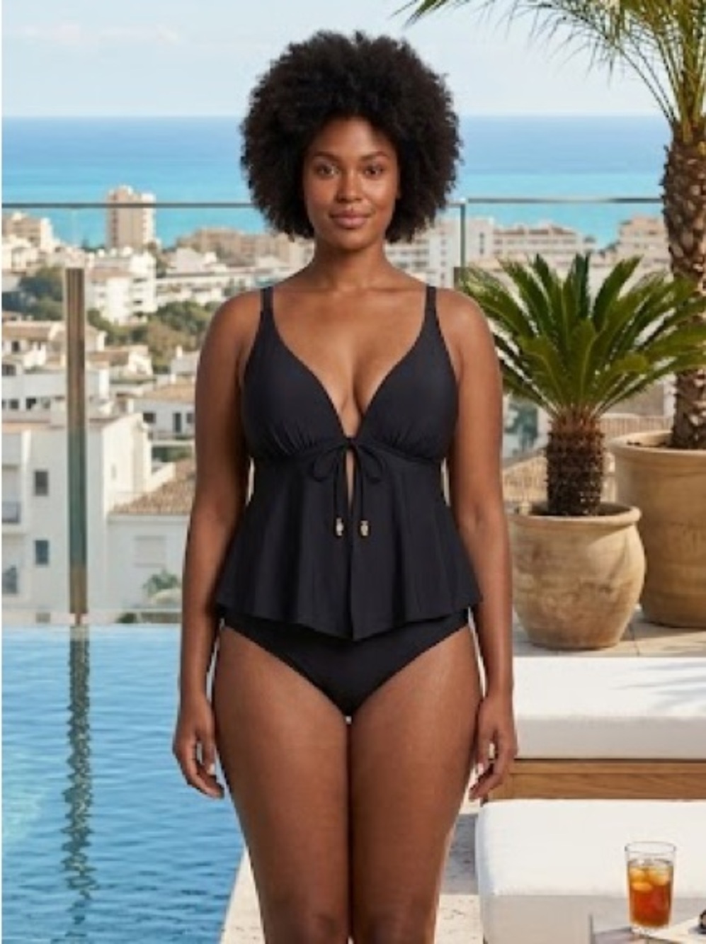 NWT Bar III Ruffle Peplum Tankini Swimsuit Set XL Black